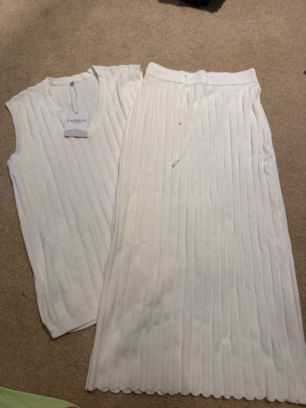 Amazon White Ribbed Midi Skirt Set